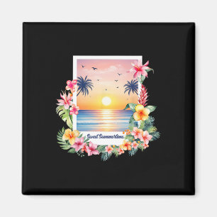 Imán Vacaciones de verano en la playa al atardecer Palm