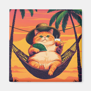 Imán Vacaciones divertidas de gato de verano retro