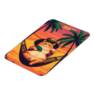 Imán Vacaciones divertidas de gato de verano retro