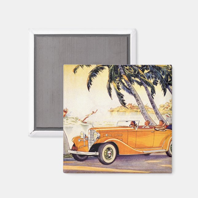 Imán Vacaciones familiares antiguas en un coche convert (Anverso/Reverso)