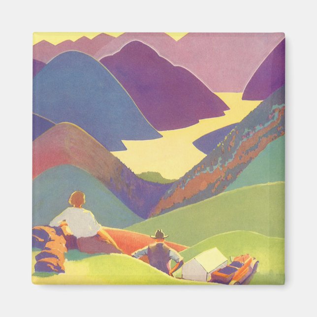 Imán Vacaciones familiares antiguas, picnic en las mont (Frente)