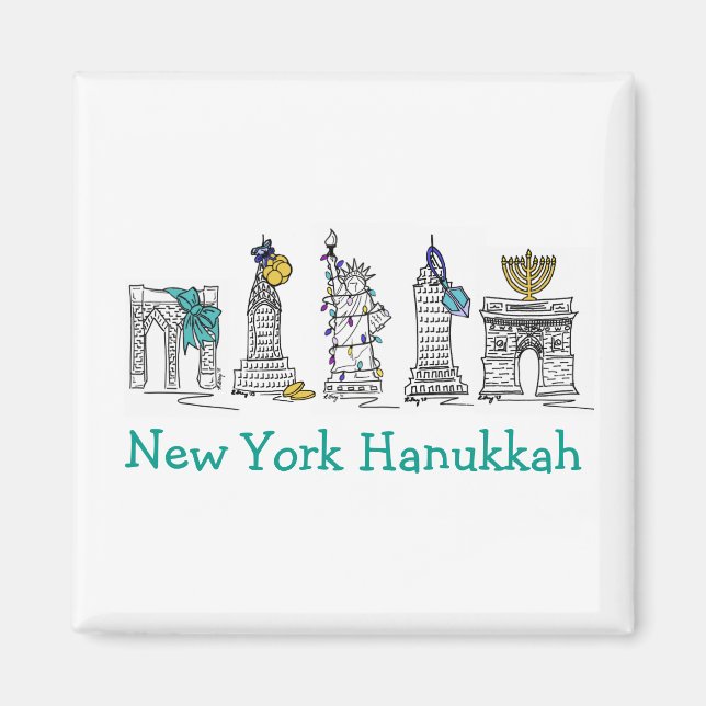 Imán Vacaciones judías de Hanukkah NYC Chanukah en Nuev (Frente)