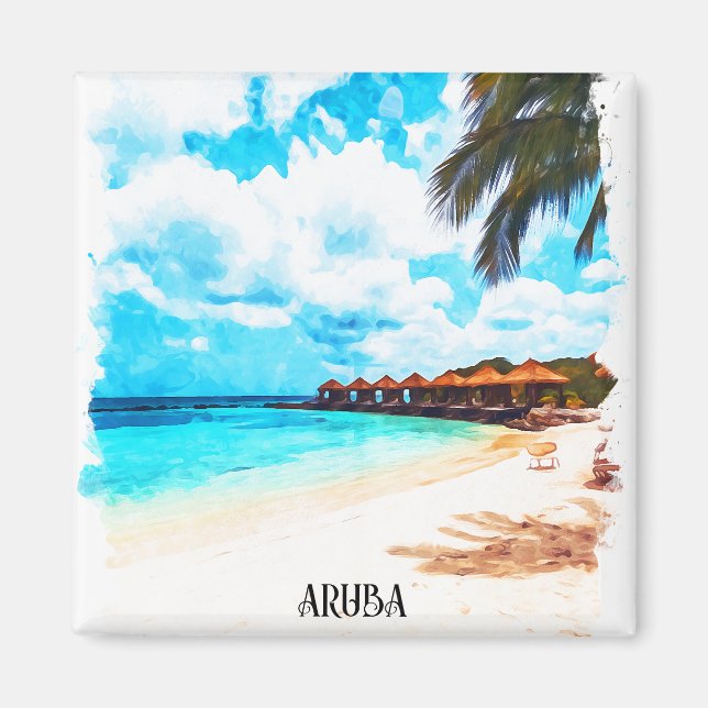 Imán Vacaciones mínimas en la isla caribeña de Aruba (Frente)