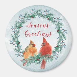 Imán Vacaciones - Wreath con par de cardenales