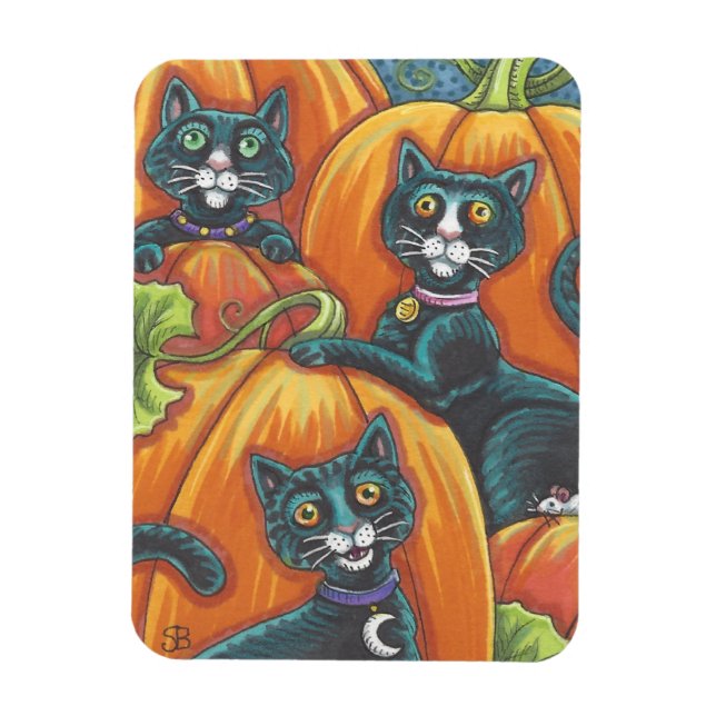 Imán Vacuna de Halloween para calabaza de gato negro (Vertical)