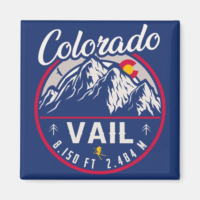 Imán Vail Colorado Mountain Retro Sunset Souvenirs (Frente)