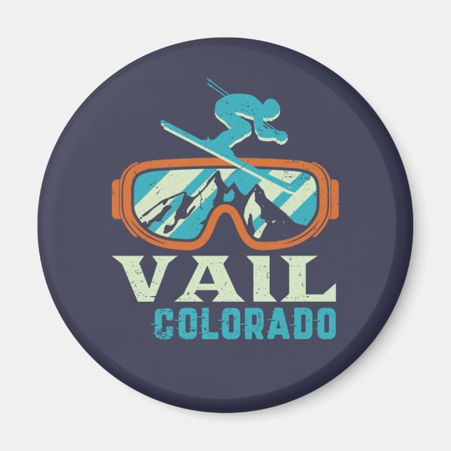 Imán Vail Colorado Retro Skiing Snowboard (Frente)