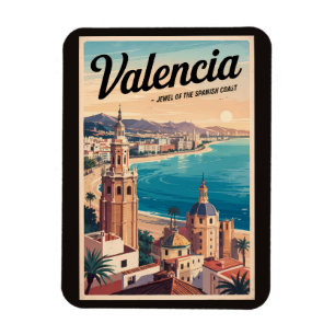 Imán Valencia España Ilustracion Retro de arte de viaje