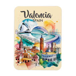 Imán Valencia Spain Cityscape Watercolor Travel Custom