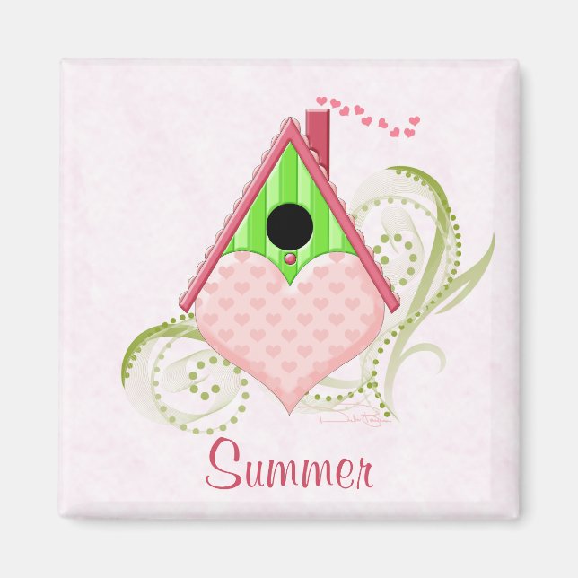 Imán Valentine Birdhouse Magnet con fondo (Frente)
