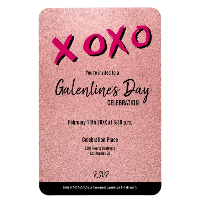 Imán Valentine de la Rosa Purpurina de Oro Galentine (Vertical)