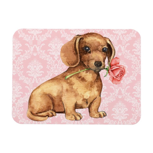 Imán Valentine Rosa Dachshund (Horizontal)
