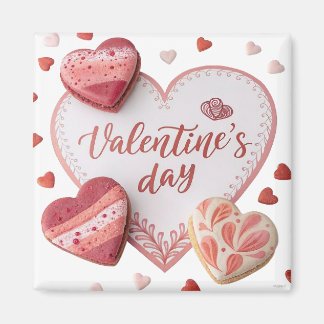 Imán Valentine’s Day Heart Cookies on Romantic Backgrou