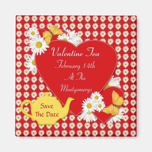 Imán Valentine Tea Fiesta salva los imanes de fecha (Frente)