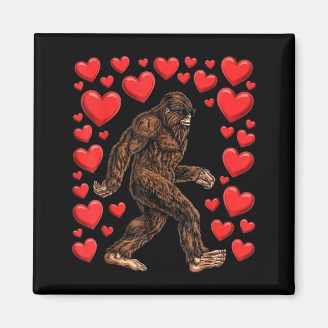 Imán Valentines Day Bigfoot Red Hearts Funny Sasquatch  (Frente)