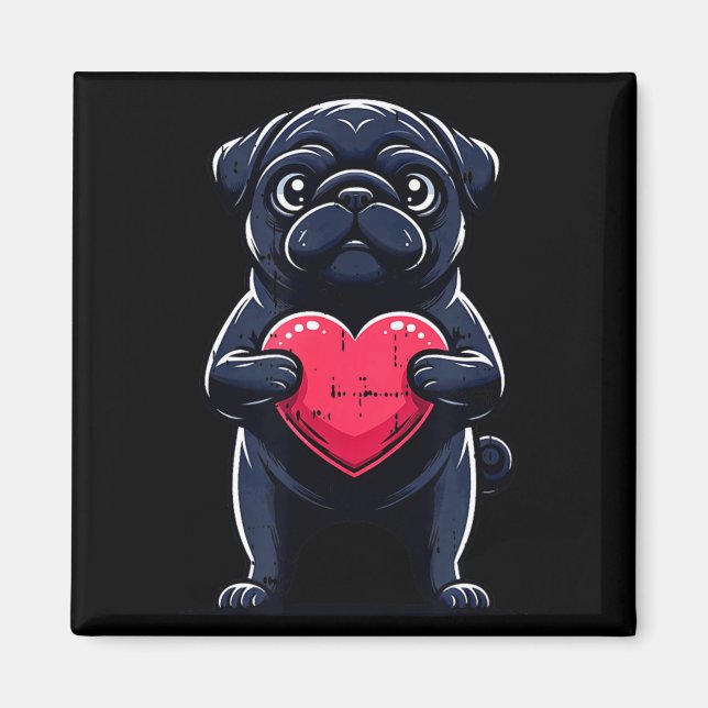 Imán Valentines Day Black Pug Heart Funny Dog Mom Dad F (Frente)