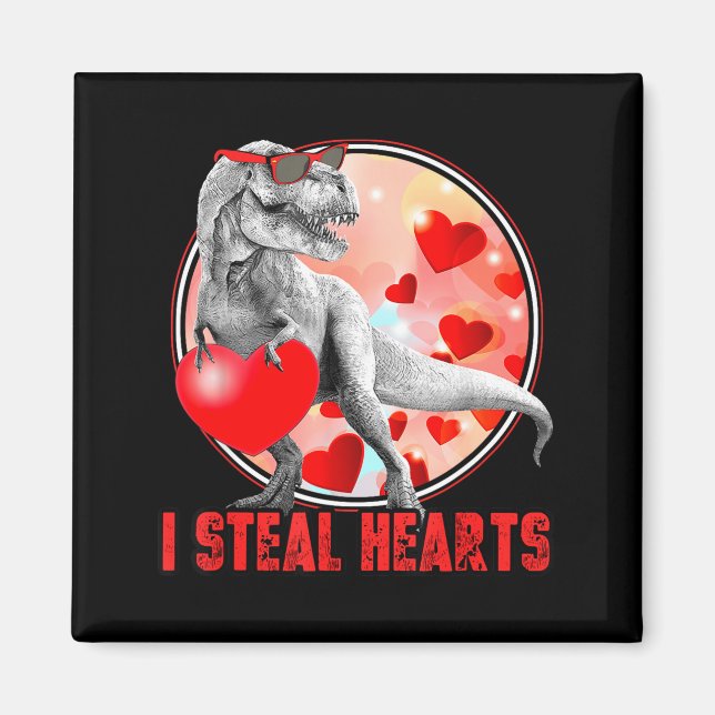 Imán Valentines Day Dinosaur T Rex I Steal Hearts Funny (Frente)