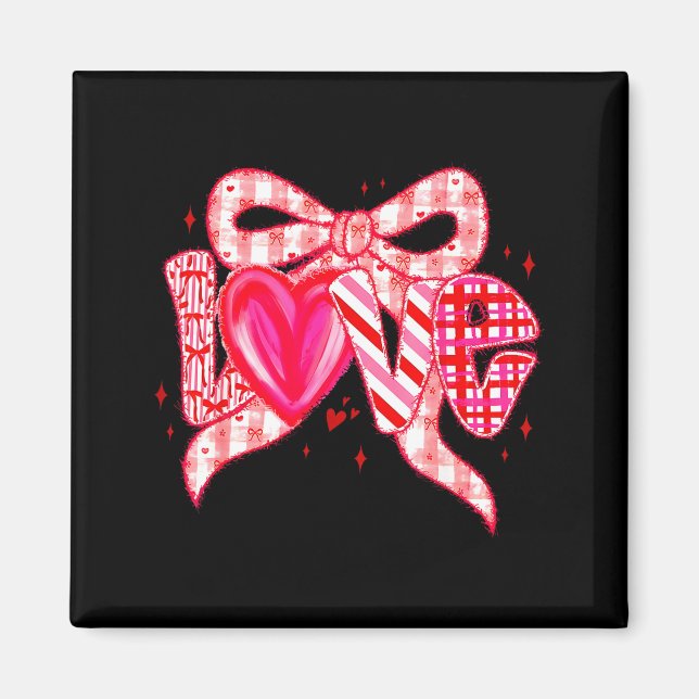 Imán Valentines Day Love Funny Coquette Bow Checkered N (Frente)