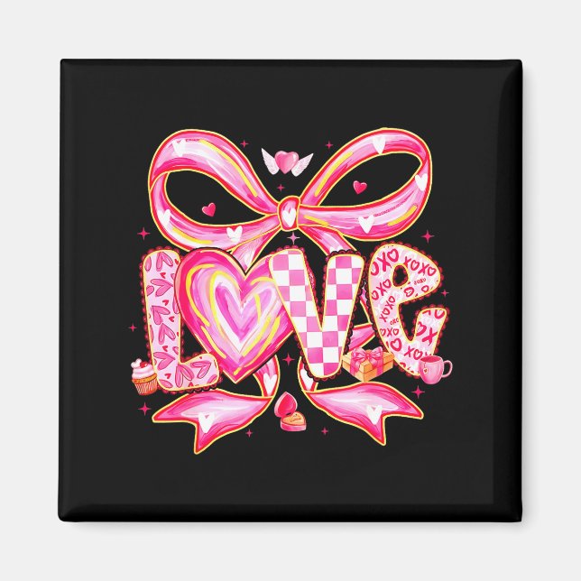 Imán Valentines Day Love Funny Coquette Bow Checkered X (Frente)