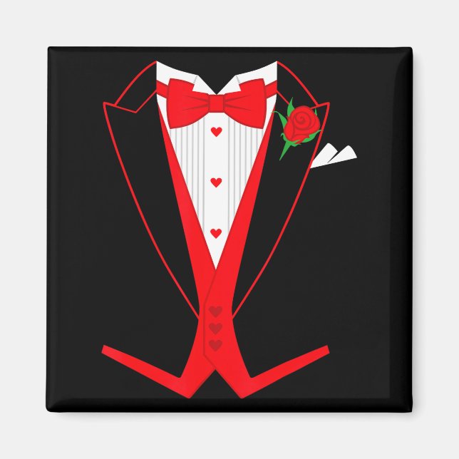 Imán Valentine's Day Tuxedo Red Bow Tie Costume For Guy (Frente)