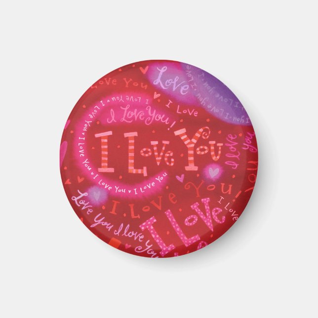 Imán Valentines Hearts Pink Red I Love You Typography (Frente)