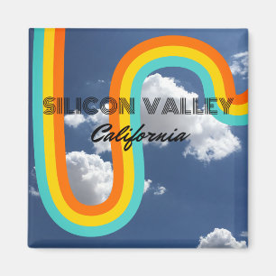 Imán Valle de Silicio California Arcoíris y Nubes Retro