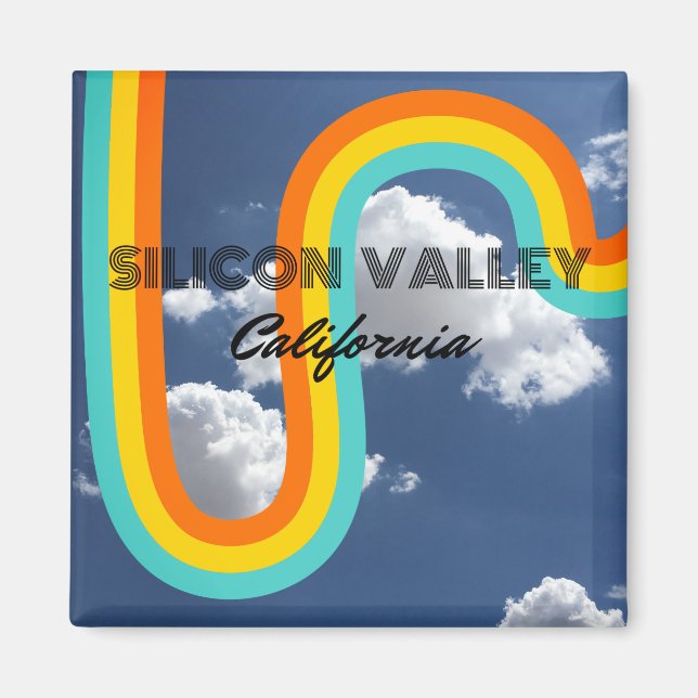Imán Valle de Silicio California Arcoíris y Nubes Retro (Frente)