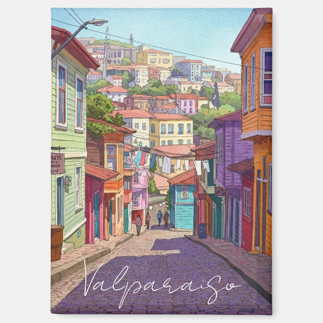 Imán Valparaiso Chile Postcard Watercolor (Anverso)