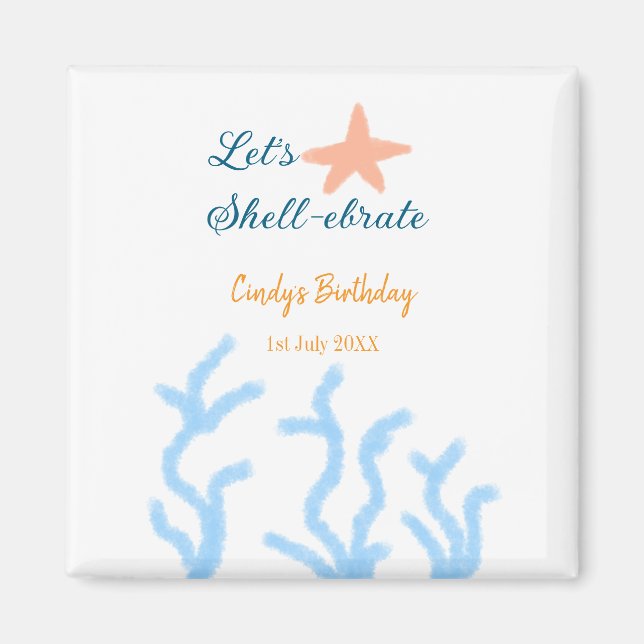 Imán Vamos a celebrar bajo el mar azul cumpleaños (Frente)