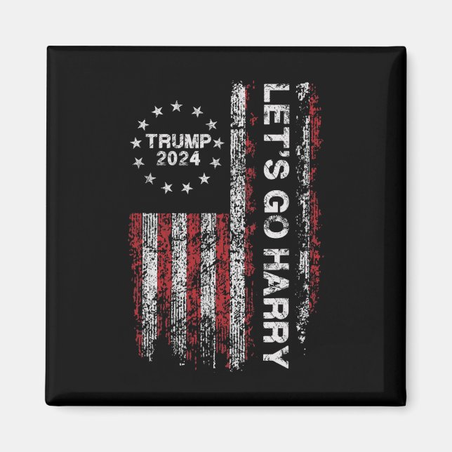 Imán Vamos Harry Funny Trump, la cosecha de la bandera  (Frente)