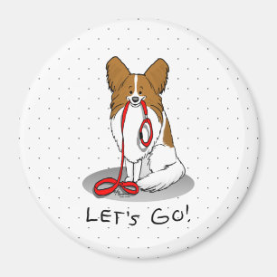 Imán ¡Vamos! (paseo) Papillon (blanco y rojo) Perro Cut