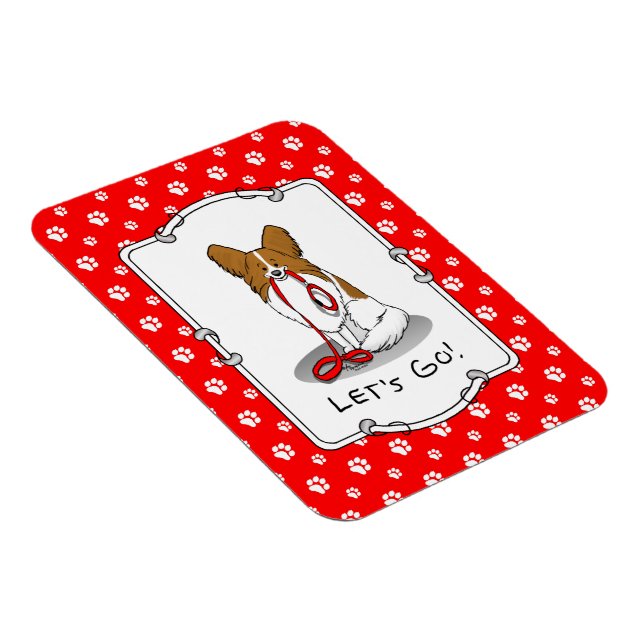 Imán ¡Vamos! (paseo) Papillon (blanco y rojo) Perro Cut (Lado Derecho)