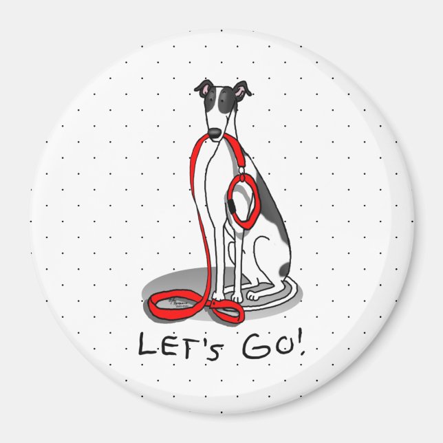 Imán ¡Vamos! (paseo) Perro Greyhound (blanco negro) Gra (Frente)
