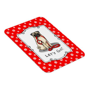 Imán ¡Vamos! (paseo) Perro Pug (flor claro) Cute de cor