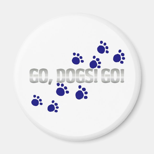 Imán ¡vamos, perros! ¡vamos! con huellas de pata azul (Frente)