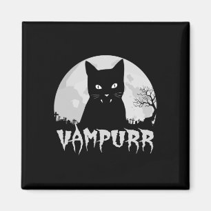 Imán Vampiro de gato negro de Halloween con luna llena