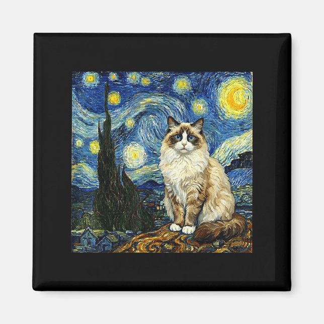 Imán Van Gogh Art Starry Night - Funny Ragdoll Cat Arti (Frente)