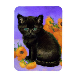 Imán Van Gogh Black Kitten con girasoles