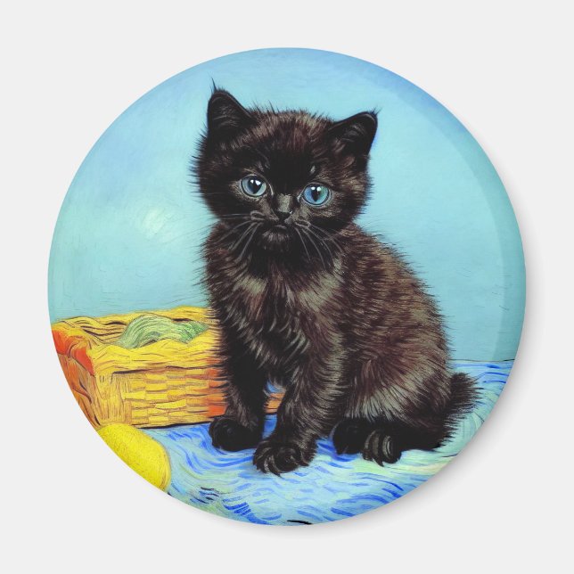 Imán Van Gogh Black Kitten con yarn (Frente)