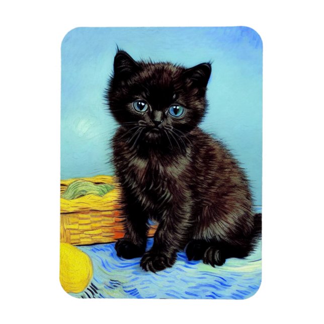 Imán Van Gogh Black Kitten con yarn (Vertical)