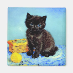 Imán Van Gogh Black Kitten con yarn