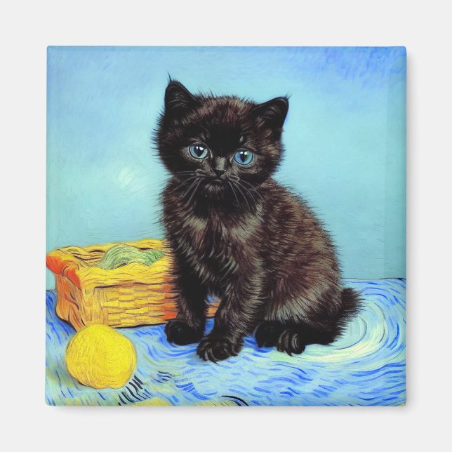 Imán Van Gogh Black Kitten con yarn (Frente)