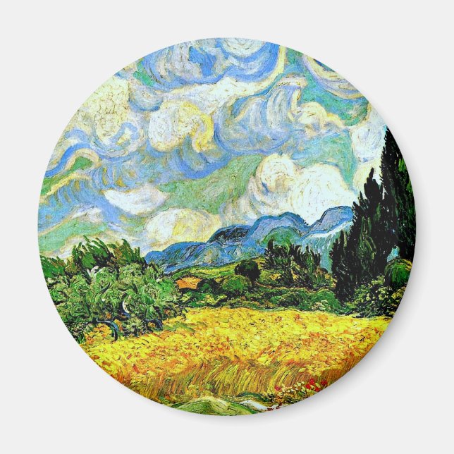 Imán Van Gogh: Campo de trigo con cipreses (Frente)