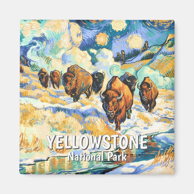 Imán Van Gogh Invierno Fauna Silvestre de Yellowstone B (Frente)