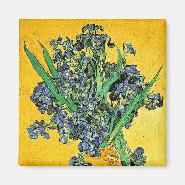 Imán Van Gogh - Jarrón con Lirios de Fondo Amarillo (Frente)