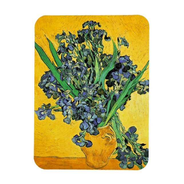 Imán Van Gogh - Jarrón con Lirios de Fondo Amarillo (Vertical)