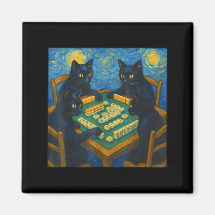 Imán Van gogh noche estrellada gato jugando mahjong chi
