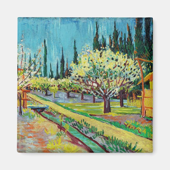 Imán Van Gogh - Orchard bordeado por cipreses (Frente)