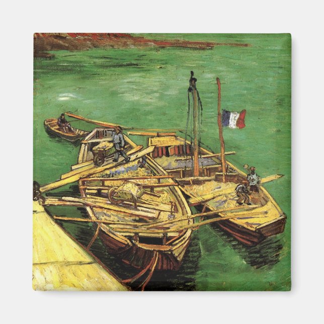 Imán Van Gogh Quay con hombres descargando barcazas de  (Frente)