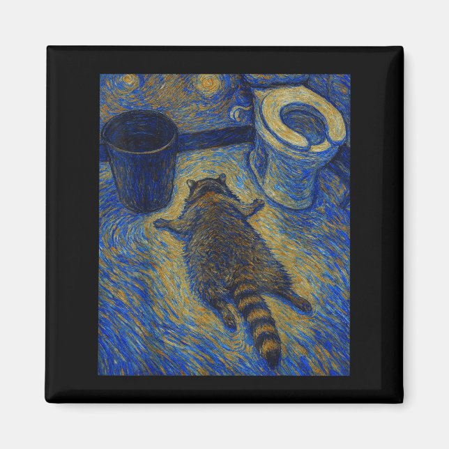 Imán Van Gogh Raccoon Drunk Pes Out In Bathroom Meme  (Frente)